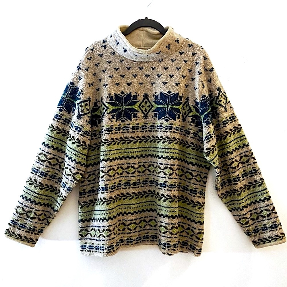 LL.Bean Multicolored Fuzzy Sherpa Sweater Size XL